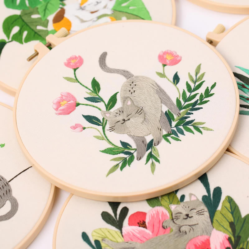 【Free Embroidery Tool Kit Included】New DIY Embroidery Kit, Animal Cat Pattern Cross-Stitch, with Step-by-Step Embroidery Tutorial