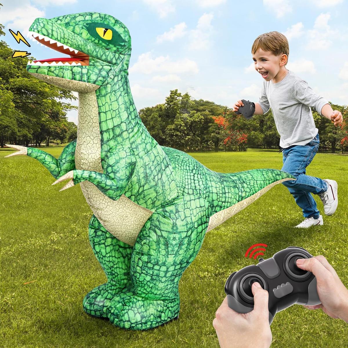 2.4GHZ Remote Control Inflatable Dinosaur Toy, Electric Toy Dinosaur with 360°Rotation and Sound Effects,Rechargeable Walking Dinosaur Toy, Birthday Gifts for Boys Kids Age 6-8 8-12