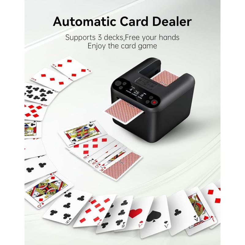 Rechargeable Automatic Card Dealer (1-3 Decks) – Perfect for Texas Hold'em, Blackjack, Bridge, and Family Game Night