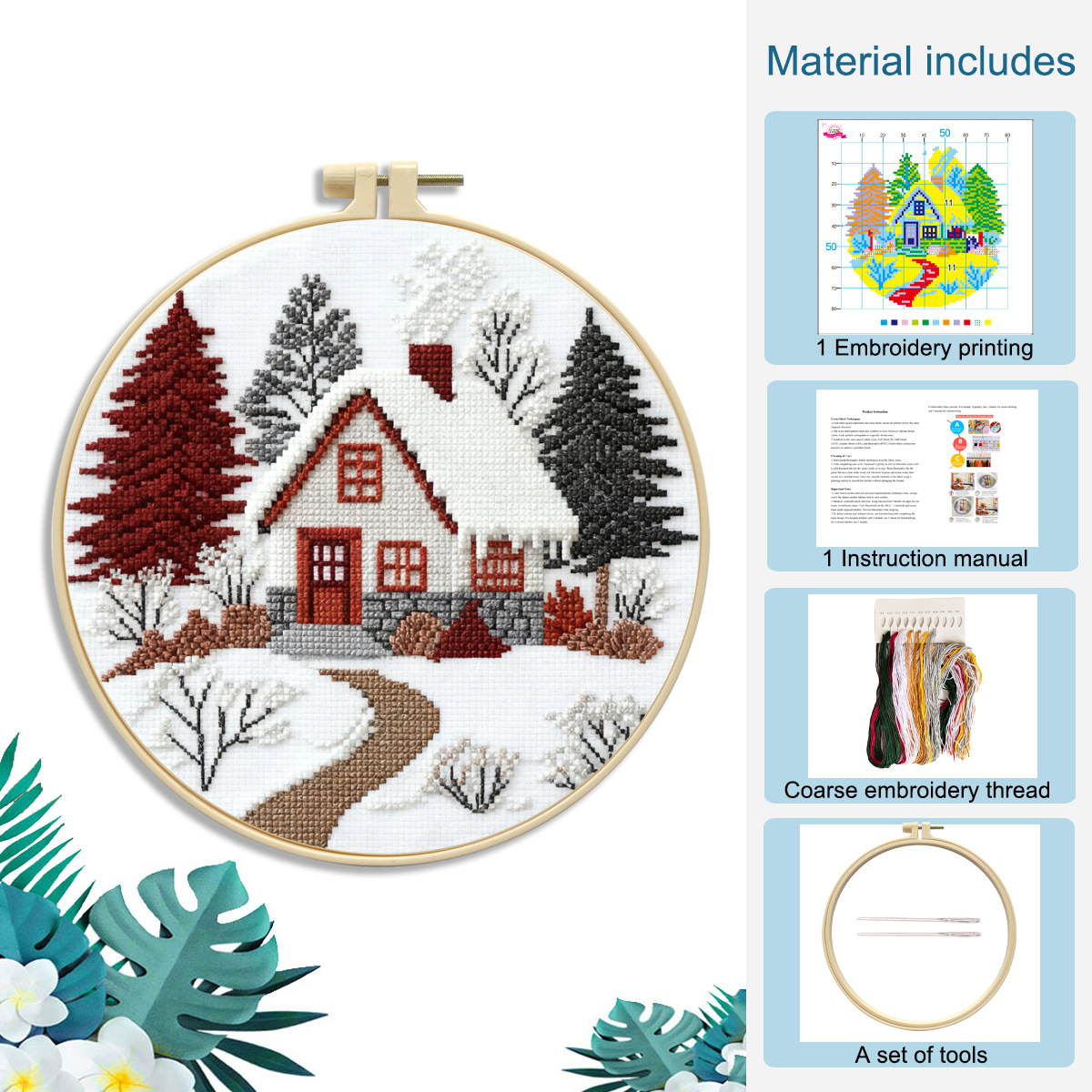 Handmade DIY Embroidery Toy Kit — Little Wooden House Design, Includes Wooden Frame, Complete Set of Needles and Threads, and Free Tutorials.Easy for Beginners to Start Crafting