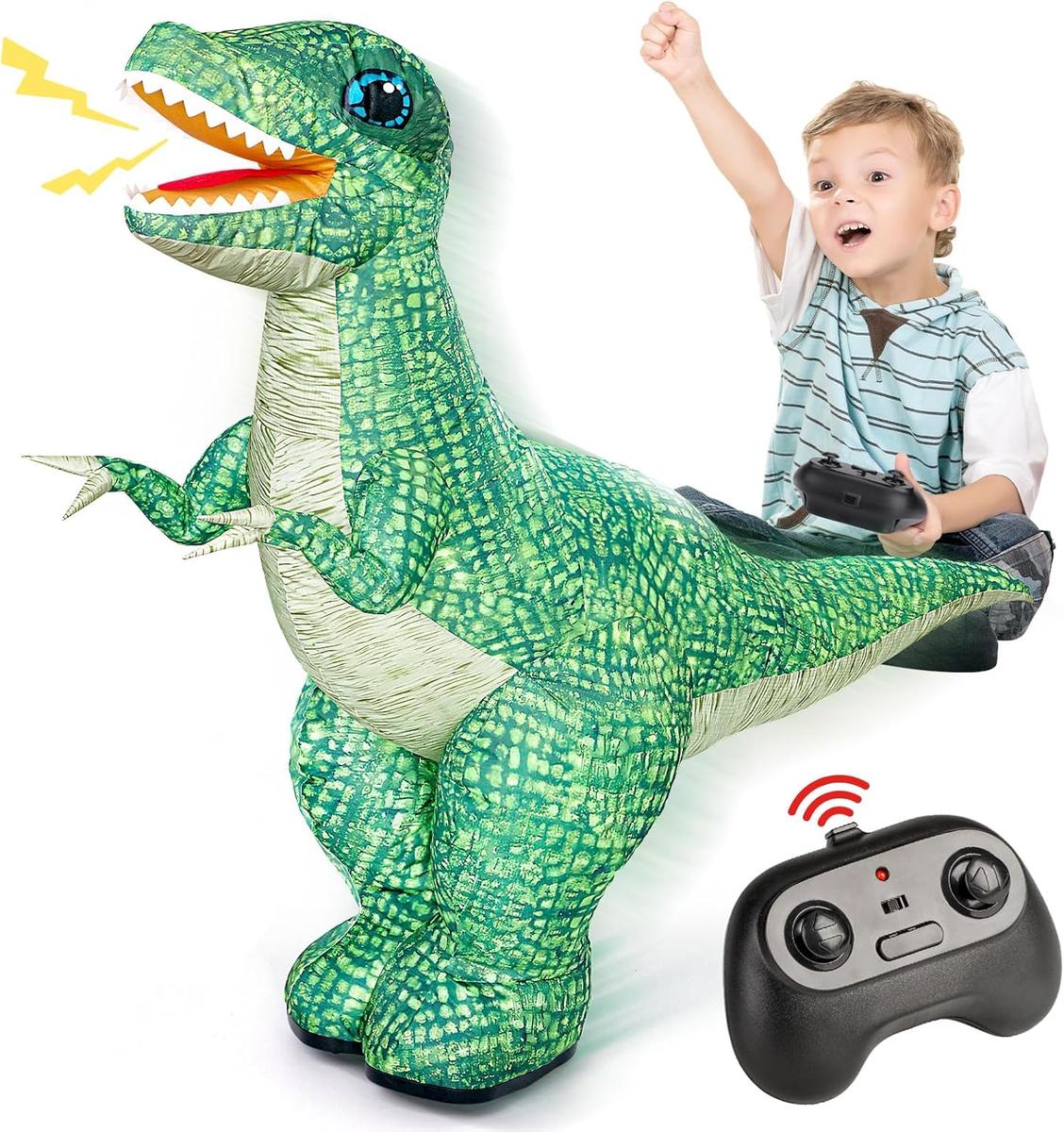 2.4GHZ Remote Control Inflatable Dinosaur Toy, Electric Toy Dinosaur with 360°Rotation and Sound Effects,Rechargeable Walking Dinosaur Toy, Birthday Gifts for Boys Kids Age 6-8 8-12