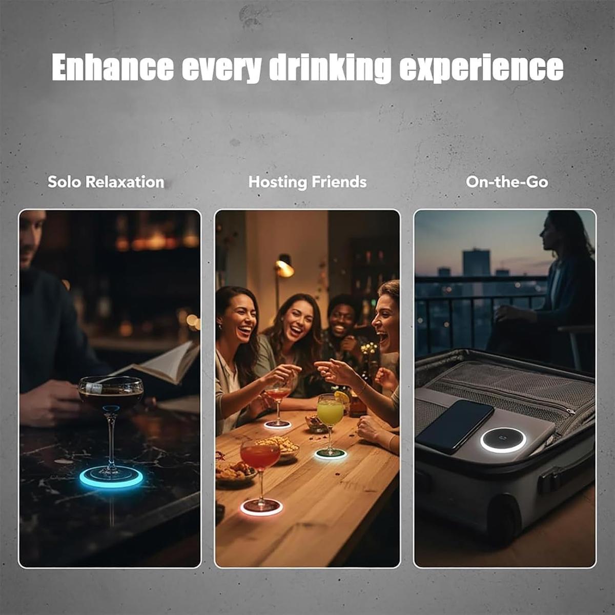 Smart Coaster Cocktail Machine| Portable LED Light Ring| USB-Powered| 12.7cm Diameter, 2.2cm Height