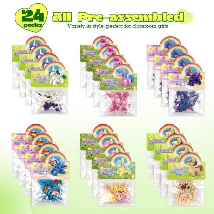 24 Pack Prefilled Valentine’s Day Building Blocks Party Favors Set with Valentine’s Day Cards, Ideal for Classroom and School Gift Exchanges