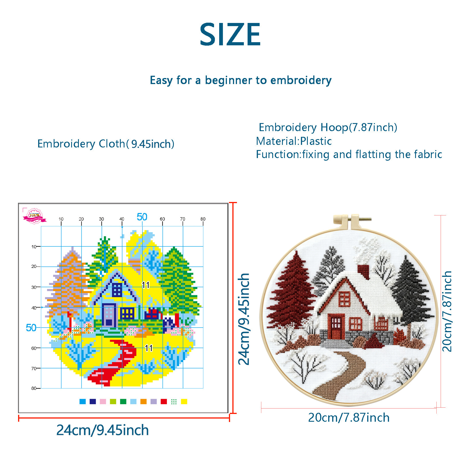 Handmade DIY Embroidery Toy Kit — Little Wooden House Design, Includes Wooden Frame, Complete Set of Needles and Threads, and Free Tutorials.Easy for Beginners to Start Crafting