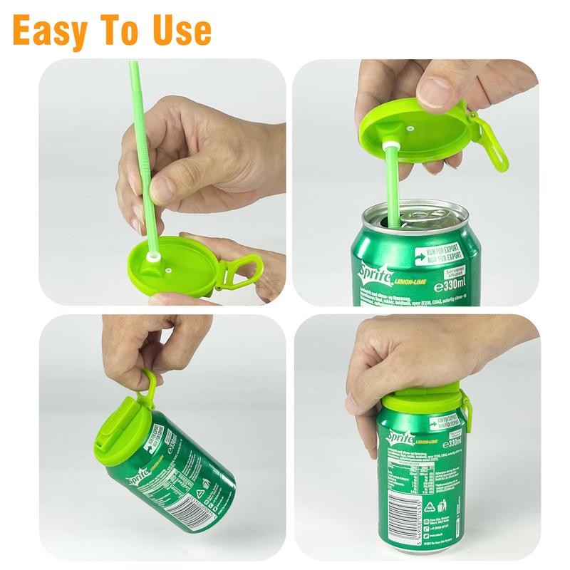 4-Pack Reusable Silicone Soda Can Lids with Straws, Fits Standard Cans, Perfect for Coke, Beer, Juice, and Energy Drinks, Ideal for Kids’ Daily Use, Beverage Gadget, Eco-Friendly Drinkware