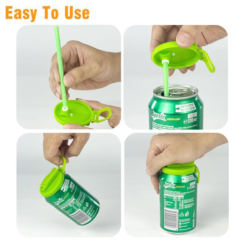 4-Pack Reusable Silicone Soda Can Lids with Straws, Fits Standard Cans, Perfect for Coke, Beer, Juice, and Energy Drinks, Ideal for Kids’ Daily Use, Beverage Gadget, Eco-Friendly Drinkware