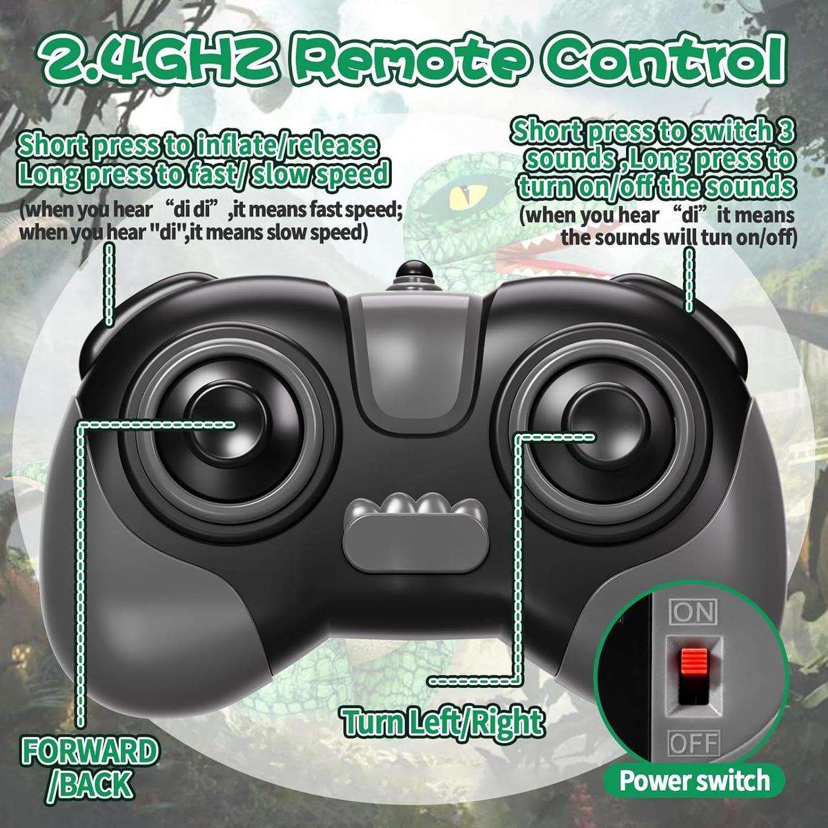 2.4GHZ Remote Control Inflatable Dinosaur Toy, Electric Toy Dinosaur with 360°Rotation and Sound Effects,Rechargeable Walking Dinosaur Toy, Birthday Gifts for Boys Kids Age 6-8 8-12