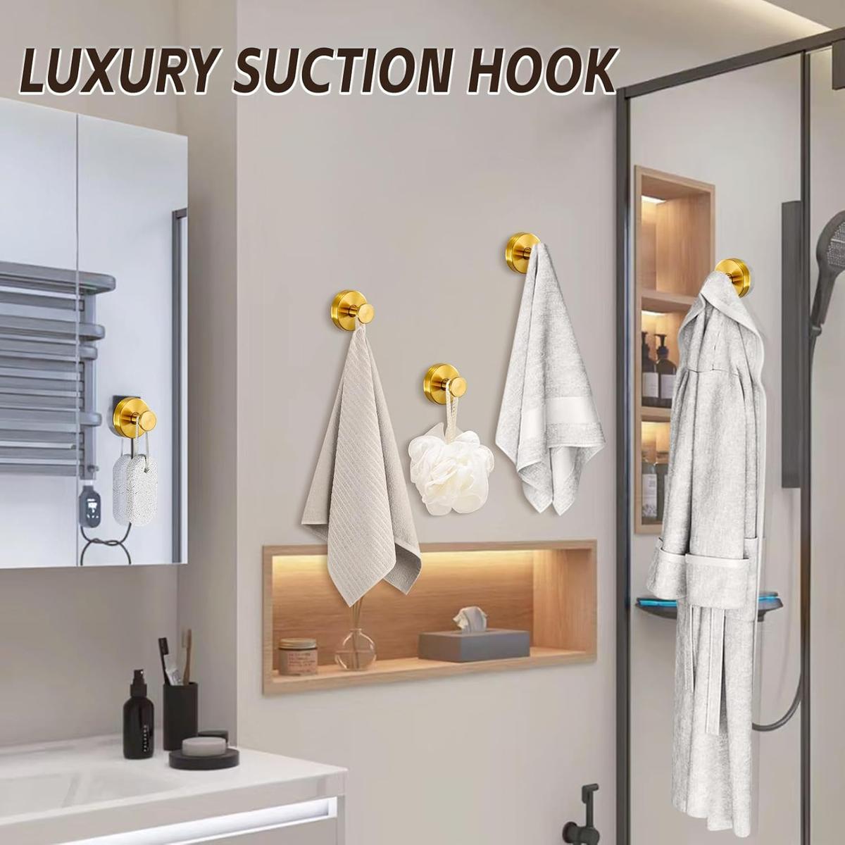 2-Pack Suction Cup Hooks, suitable for shower rooms, bathrooms, kitchens, glass doors, mirrors, tiles, and other surfaces.