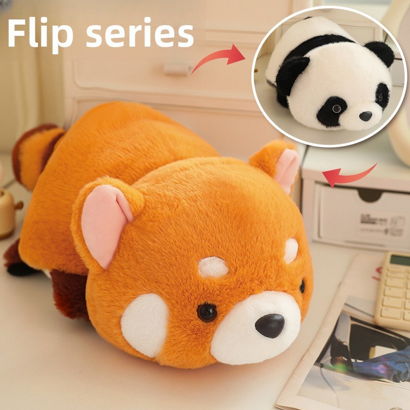 Genuine flipping giant panda tummy doll transformed into simulated penguin elephant rabbit raccoon plush toy gift