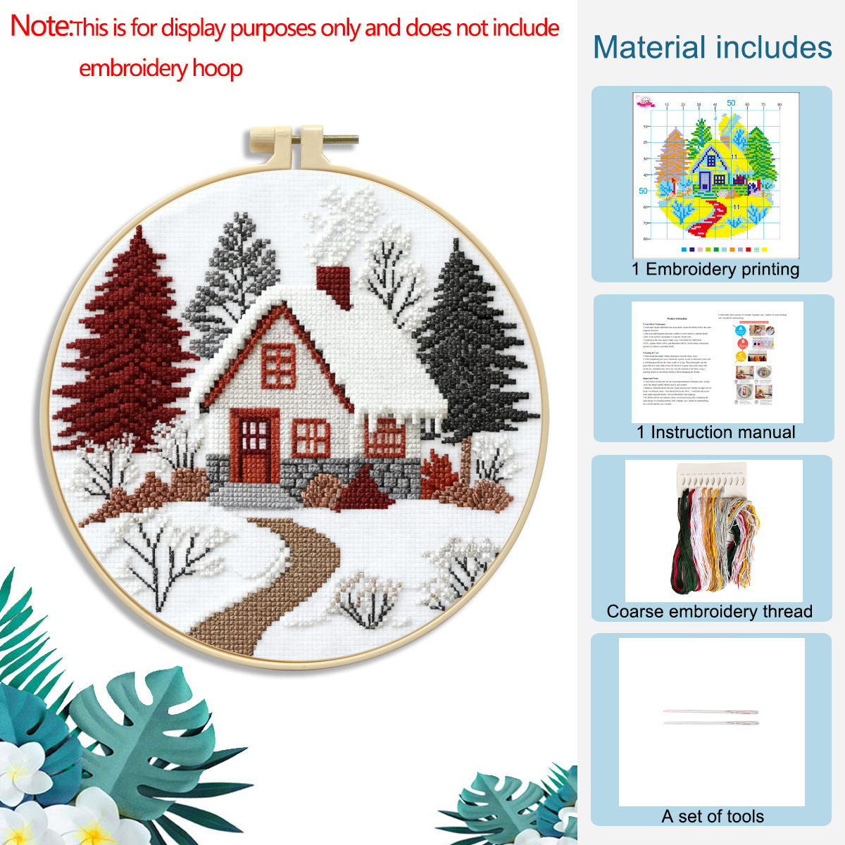 Handmade DIY Embroidery Toy Kit — Little Wooden House Design, Includes Wooden Frame, Complete Set of Needles and Threads, and Free Tutorials.Easy for Beginners to Start Crafting