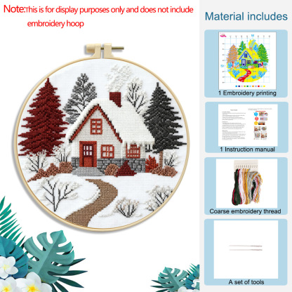Handmade DIY Embroidery Toy Kit — Little Wooden House Design, Includes Wooden Frame, Complete Set of Needles and Threads, and Free Tutorials.Easy for Beginners to Start Crafting