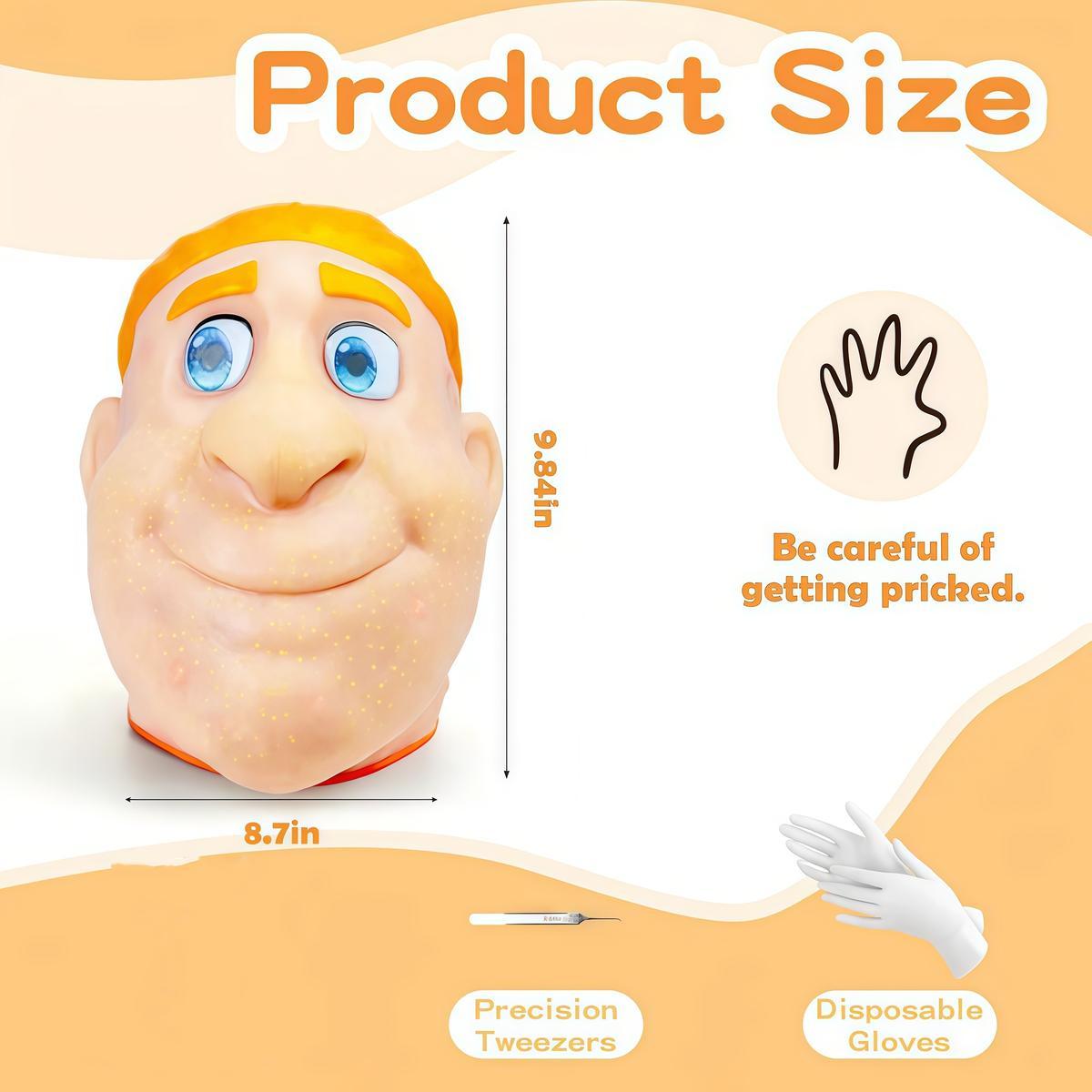 Pimple Popping Simulator Giant Head Refillable Squeeze Toy for Stress Relief Realistic Press Simulation with Reusable Design & Specialized Tools
