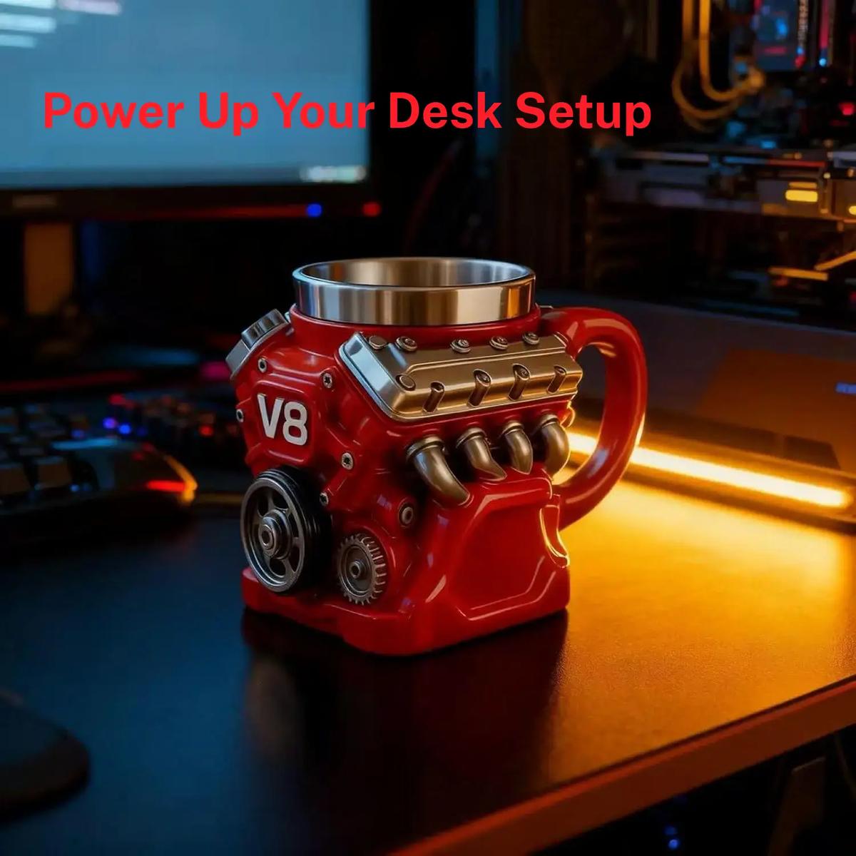 V8 Engine Themed Coffee Mug, Retro Style with Double-Walled Insulation, Suitable for Family Use