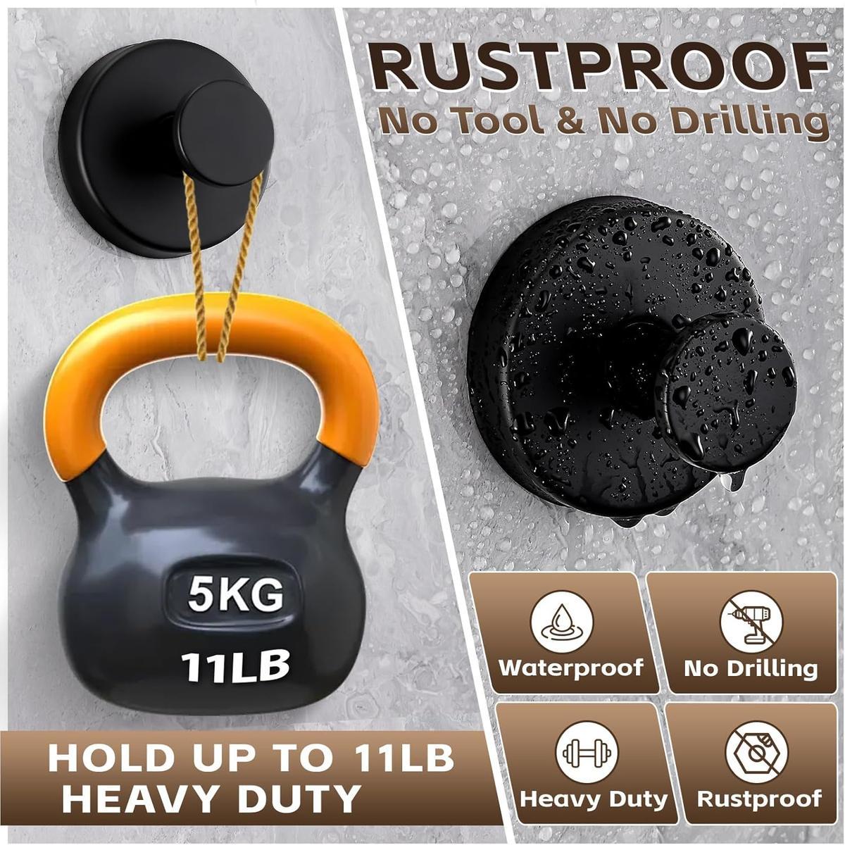 2-Pack Suction Cup Hooks, suitable for shower rooms, bathrooms, kitchens, glass doors, mirrors, tiles, and other surfaces.
