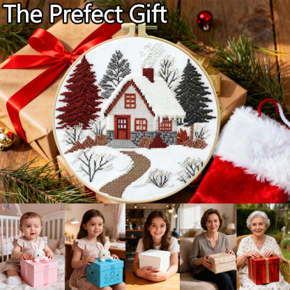 Handmade DIY Embroidery Toy Kit — Little Wooden House Design, Includes Wooden Frame, Complete Set of Needles and Threads, and Free Tutorials.Easy for Beginners to Start Crafting