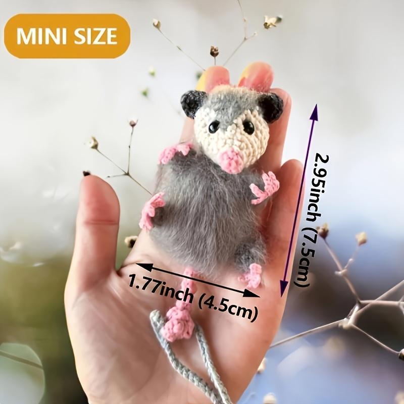 1pc Possum Hanging Ornament – Handmade Crocheted Pendant with Pink Paw Details, Swinging Rearview Mirror Decor