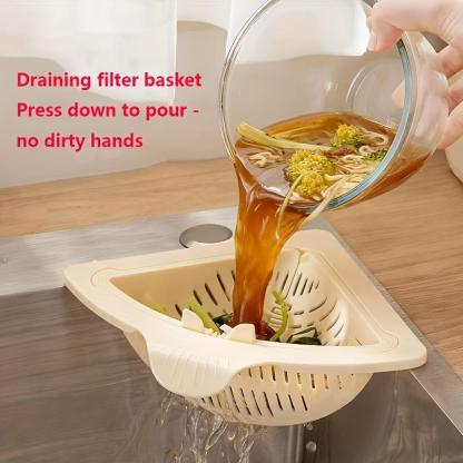 2PCS Triangular Draining Basket| Kitchen Filter Net Storage Rack| Strainer for Vegetables, Fruits, and Rice Residue