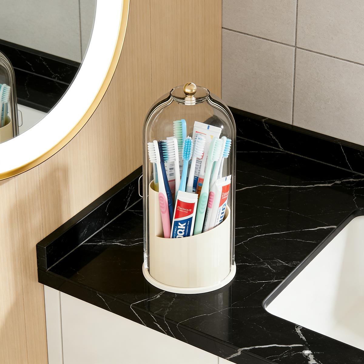 Toothbrush Holder with Lid, Dustproof 3-Slot Electric Toothbrush Organizer with 360° Rotation Keeps Bathroom Countertop Tidy, Waterproof & Durable