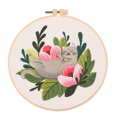 【Free Embroidery Tool Kit Included】New DIY Embroidery Kit, Animal Cat Pattern Cross-Stitch, with Step-by-Step Embroidery Tutorial