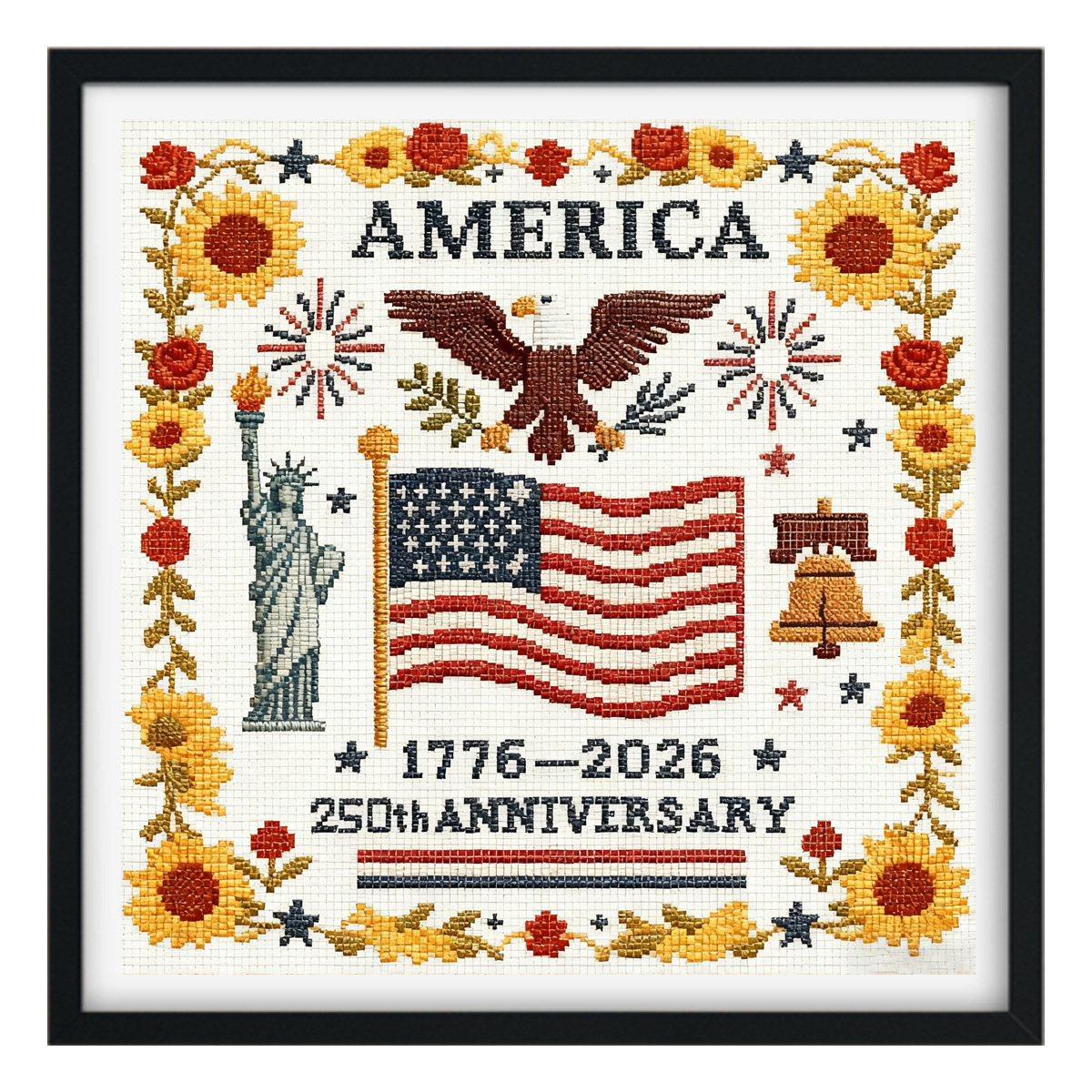 【Free Embroidery Tool Kit Included】14 × 14 in USA 250th Anniversary DIY Embroidery Kit, Includes Step-by-Step Tutorial, Easy for Beginners