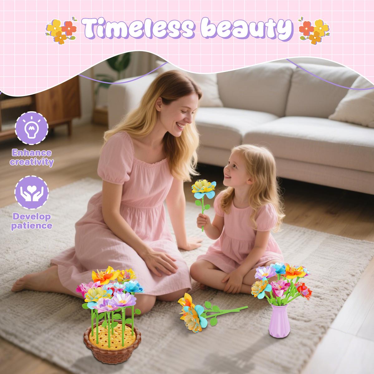 Fabric Flower Bouquets Toys - Creative DIY Crafts for Girls Ages 4-12, Unique Floral Market Toy, Inspiring Arts & Crafts Educational Set, Perfect for Preschool Learning and Birthday Gifts