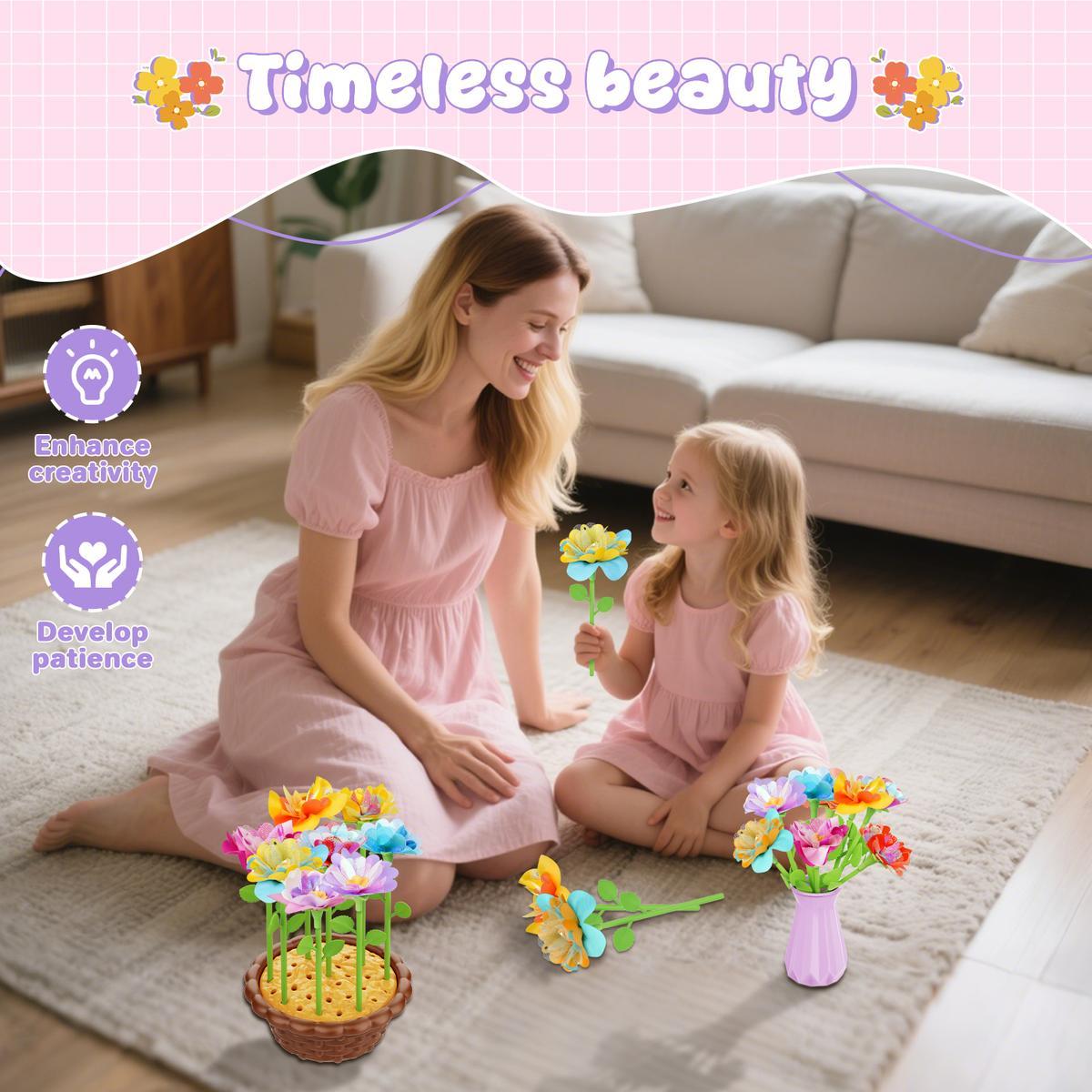 Fabric Flower Bouquets Toys - Creative DIY Crafts for Girls Ages 4-12, Unique Floral Market Toy, Inspiring Arts & Crafts Educational Set, Perfect for Preschool Learning and Birthday Gifts