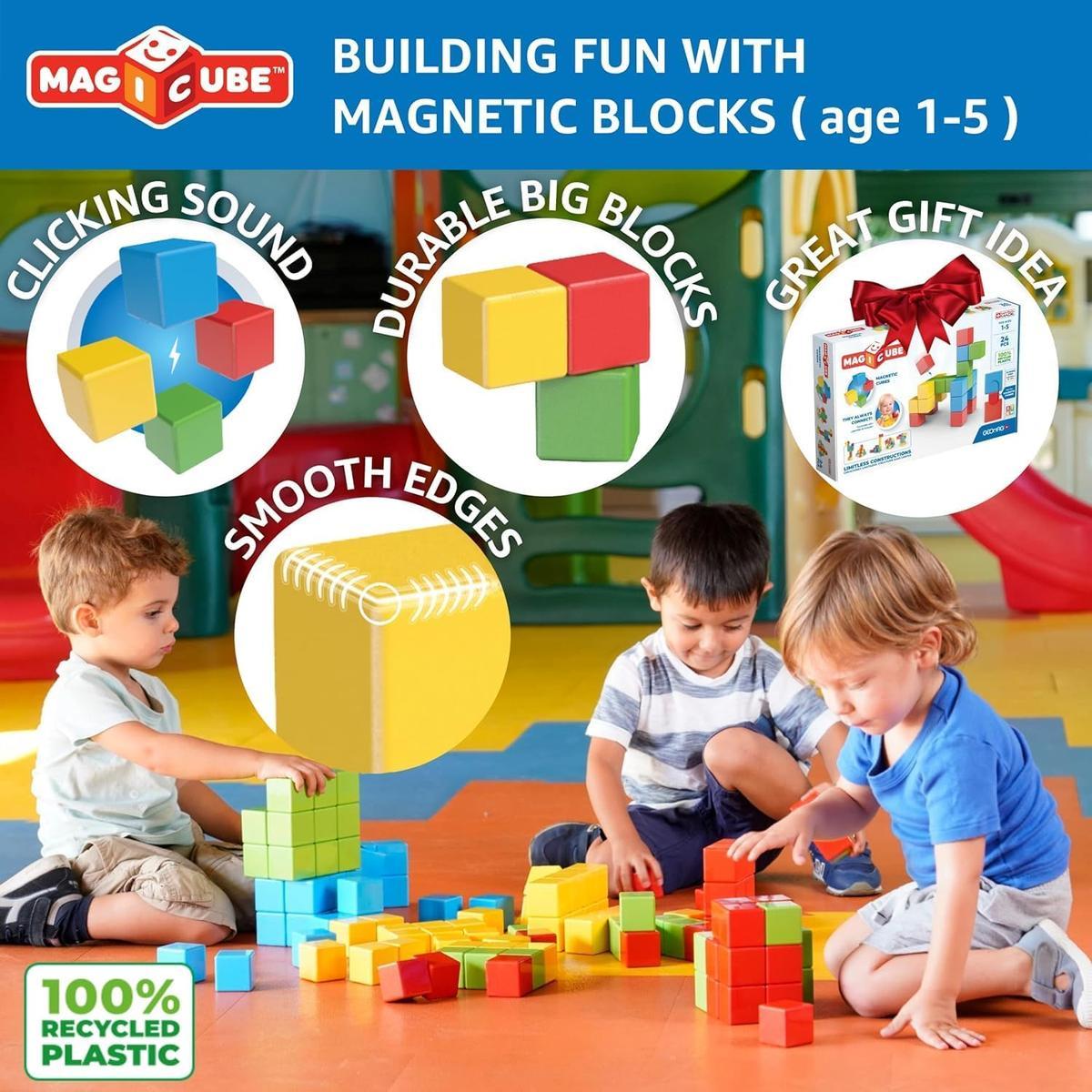 Geomag MagiCube 30-pc Magnetic Blocks Set for Toddlers & Kids Ages 1-5| Swiss-Made STEM Educational Toy Made from 100% Recycled Plastic| Creative Early Learning Play