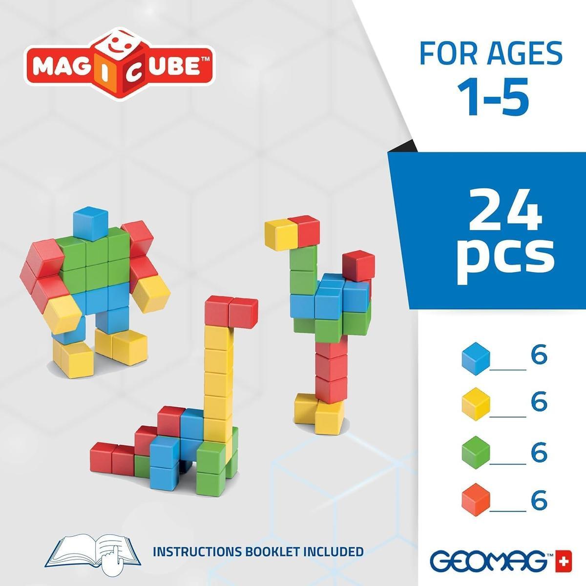 Geomag MagiCube 30-pc Magnetic Blocks Set for Toddlers & Kids Ages 1-5| Swiss-Made STEM Educational Toy Made from 100% Recycled Plastic| Creative Early Learning Play