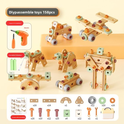 158-Pcs Kids' Educational Pretend Play Repair Tool Kit – STEM Building Toys with Screwdrivers and Nuts(with Electric Drill)