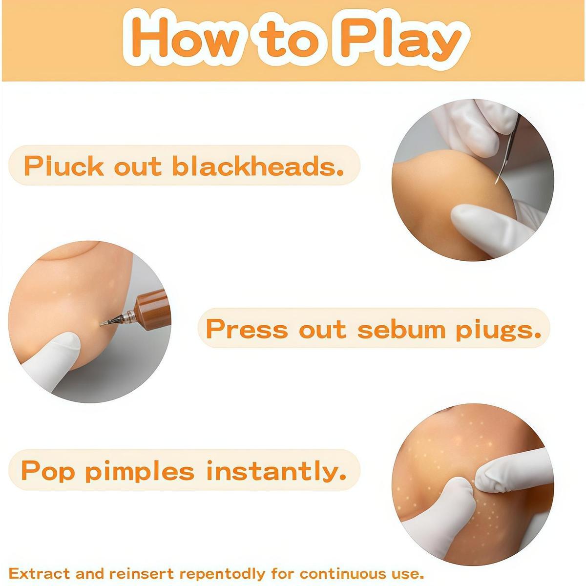 Pimple Popping Simulator Giant Head Refillable Squeeze Toy for Stress Relief Realistic Press Simulation with Reusable Design & Specialized Tools