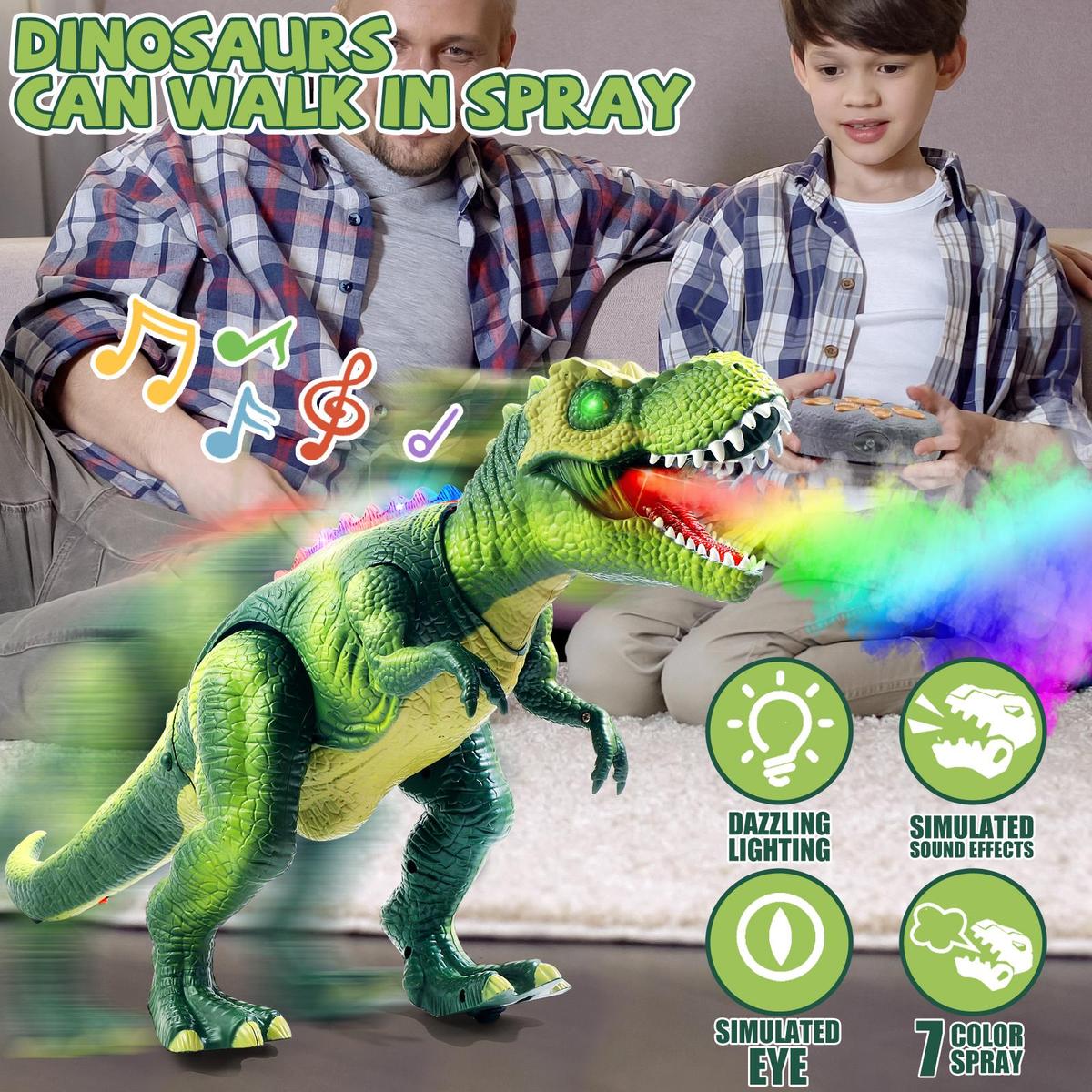 Remote Control T-Rex Dinosaur RC Dinosaur Toy for Kids with Lights, Mist Spray & Realistic Sounds Perfect Gift for Boys