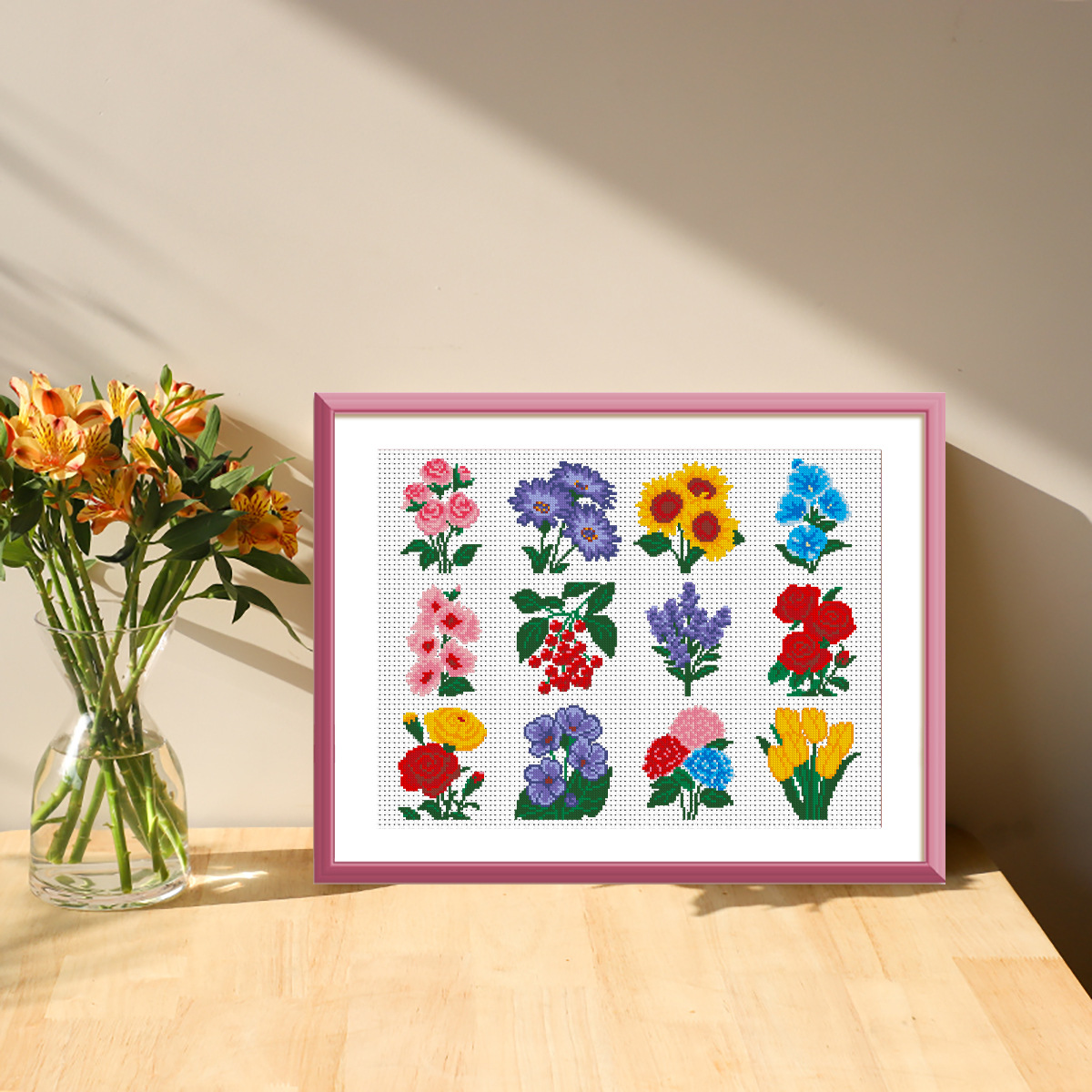 【Free Embroidery Tool Kit Included】12-Piece Floral DIY Embroidery Patterns, Perfect for Dining Room and Kitchen Décor, Includes Step-by-Step Embroidery Tutorial, Easy for Beginners
