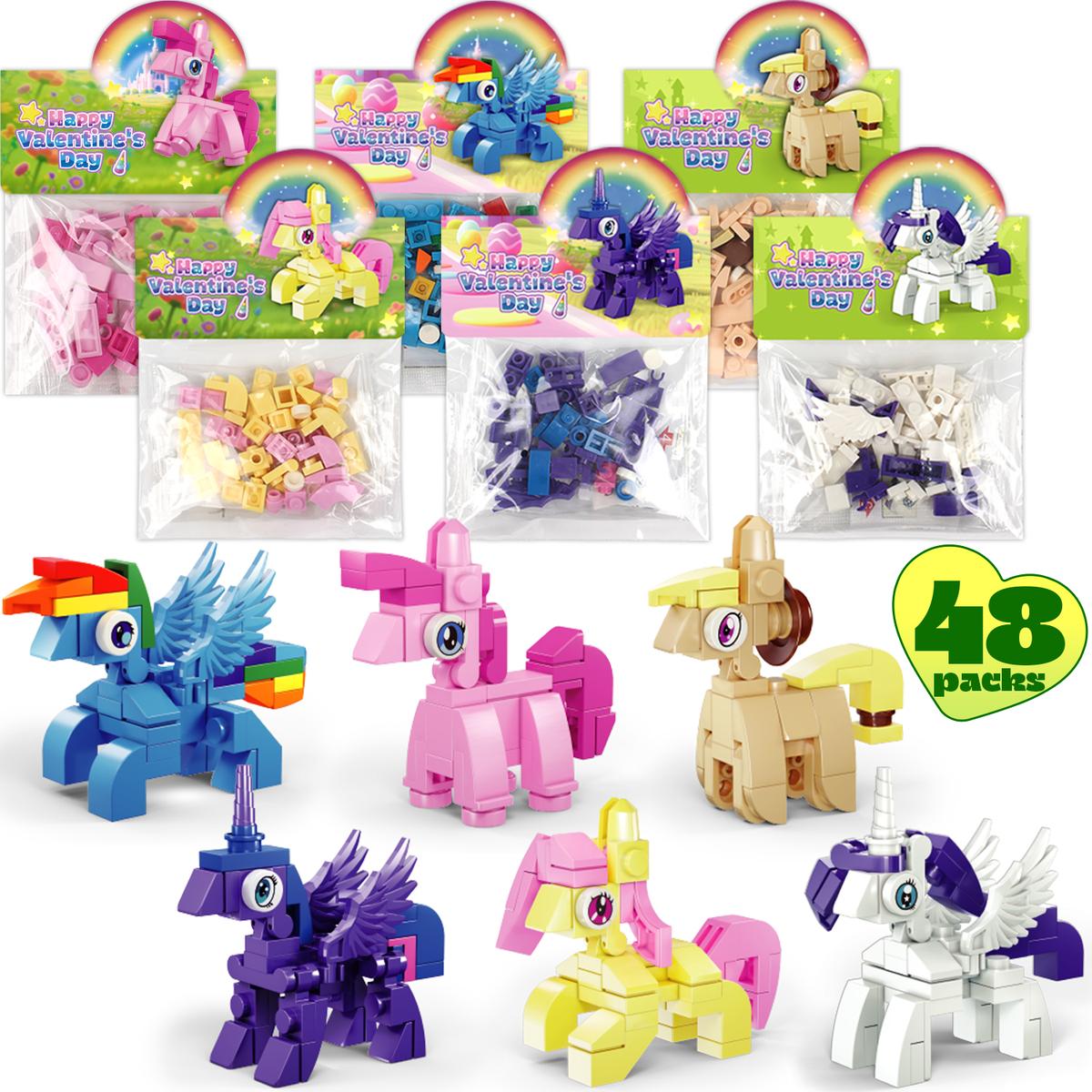 24 Pack Prefilled Valentine’s Day Building Blocks Party Favors Set with Valentine’s Day Cards, Ideal for Classroom and School Gift Exchanges