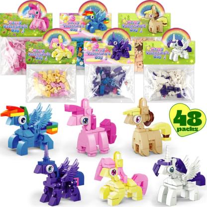 24 Pack Prefilled Valentine’s Day Building Blocks Party Favors Set with Valentine’s Day Cards, Ideal for Classroom and School Gift Exchanges