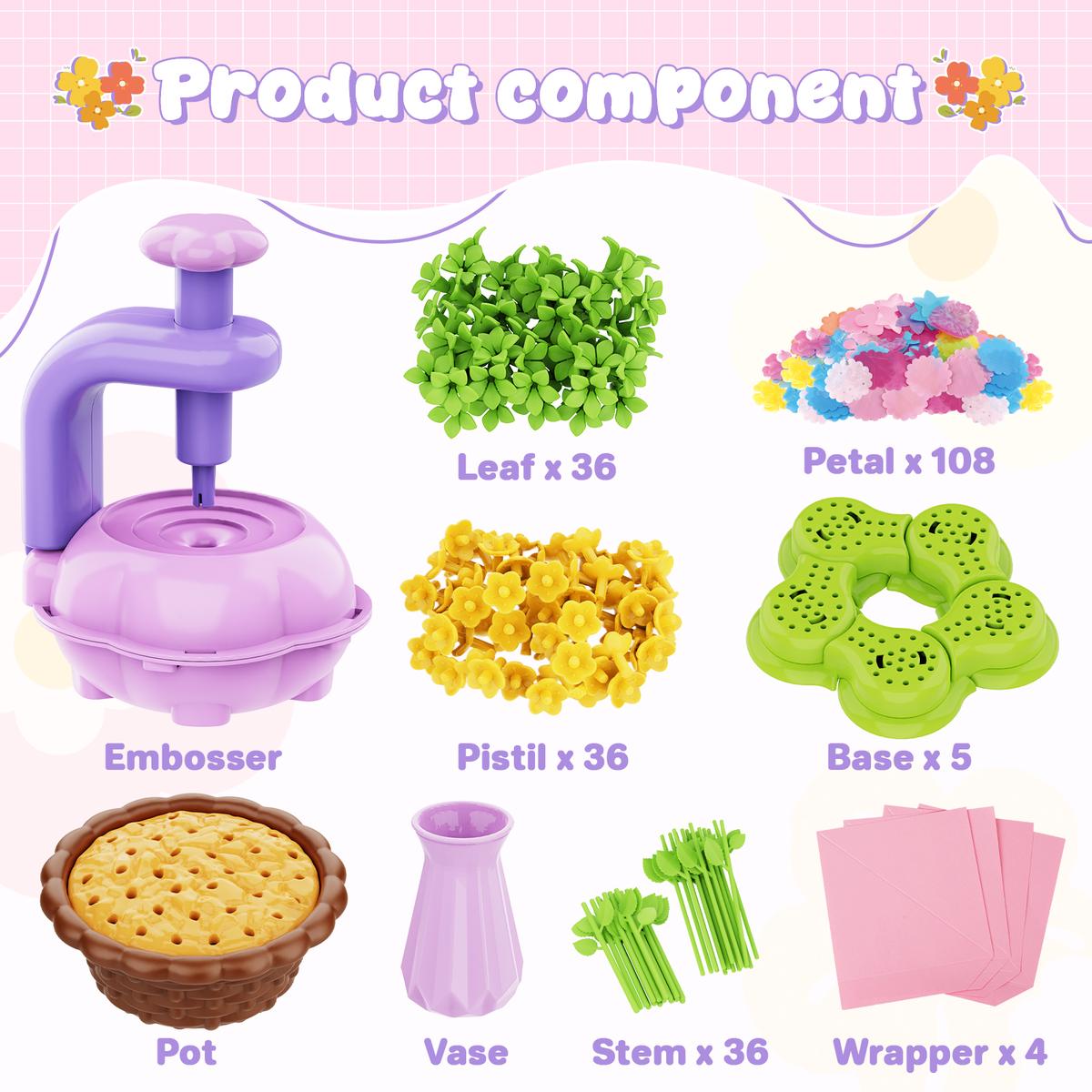 Fabric Flower Bouquets Toys - Creative DIY Crafts for Girls Ages 4-12, Unique Floral Market Toy, Inspiring Arts & Crafts Educational Set, Perfect for Preschool Learning and Birthday Gifts