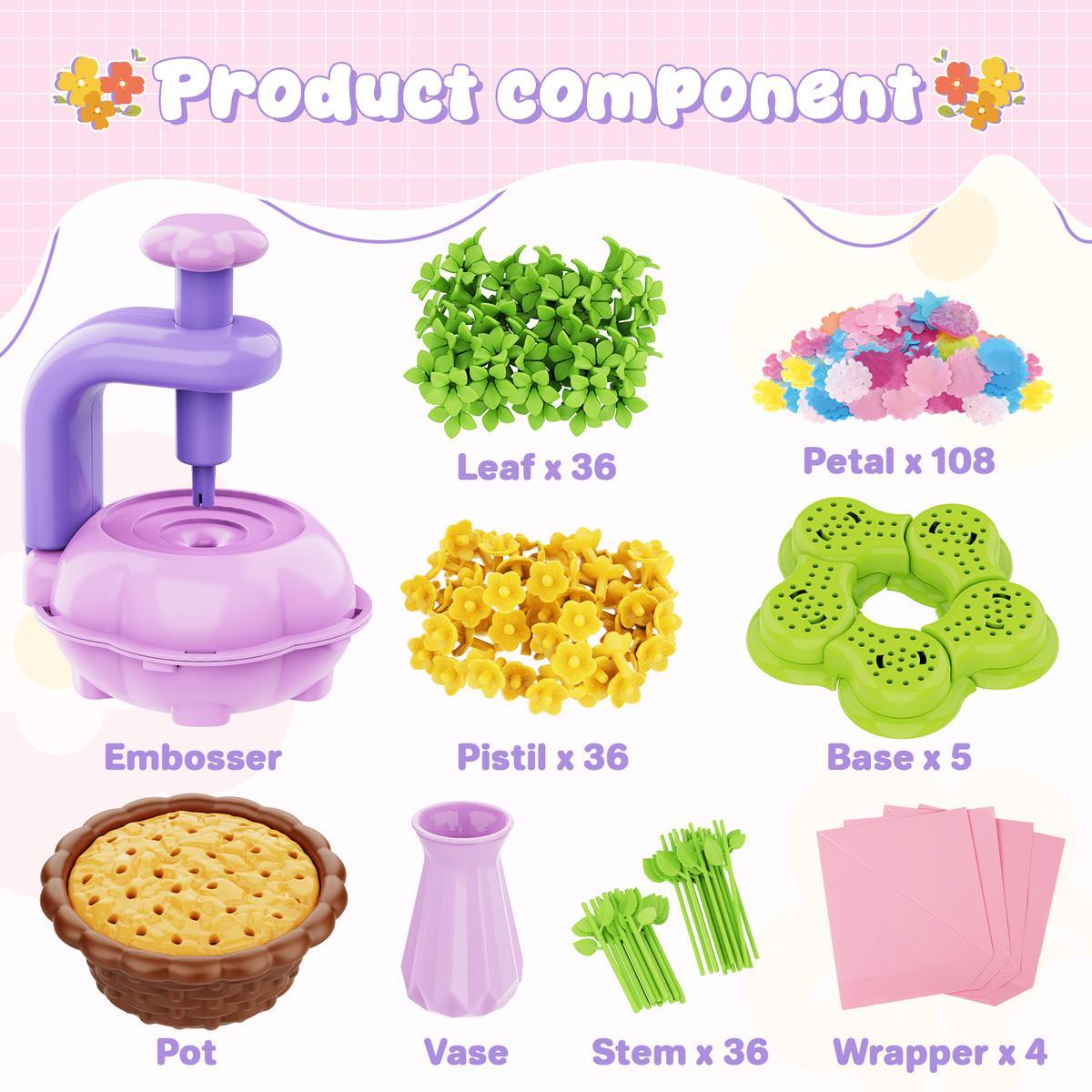 Fabric Flower Bouquets Toys - Creative DIY Crafts for Girls Ages 4-12, Unique Floral Market Toy, Inspiring Arts & Crafts Educational Set, Perfect for Preschool Learning and Birthday Gifts