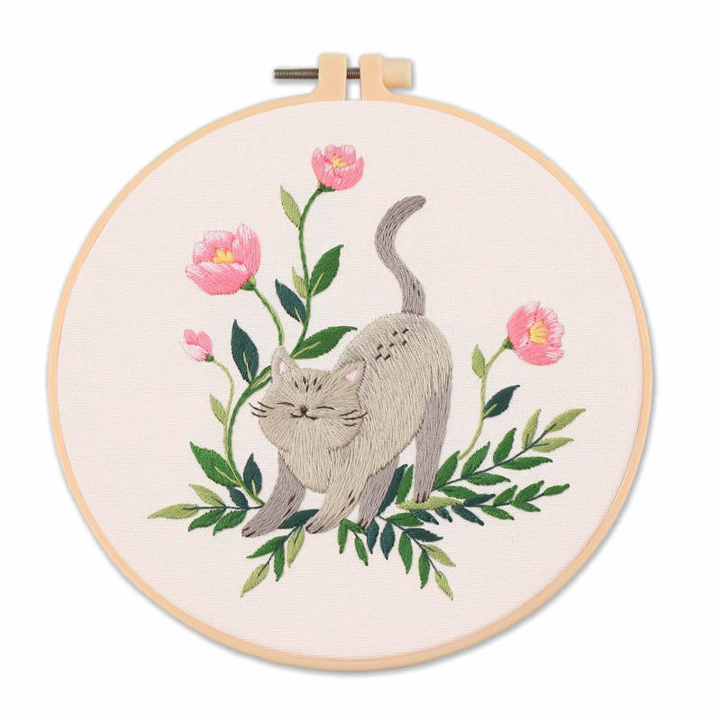 【Free Embroidery Tool Kit Included】New DIY Embroidery Kit, Animal Cat Pattern Cross-Stitch, with Step-by-Step Embroidery Tutorial