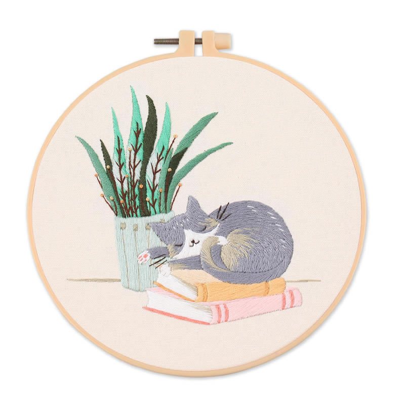 【Free Embroidery Tool Kit Included】New DIY Embroidery Kit, Animal Cat Pattern Cross-Stitch, with Step-by-Step Embroidery Tutorial