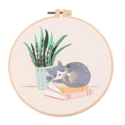 【Free Embroidery Tool Kit Included】New DIY Embroidery Kit, Animal Cat Pattern Cross-Stitch, with Step-by-Step Embroidery Tutorial