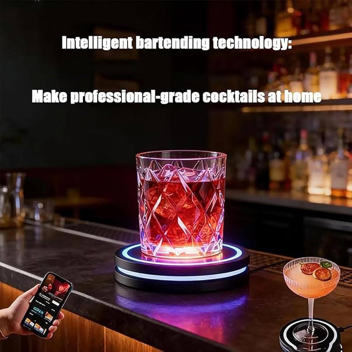 Smart Coaster Cocktail Machine| Portable LED Light Ring| USB-Powered| 12.7cm Diameter, 2.2cm Height