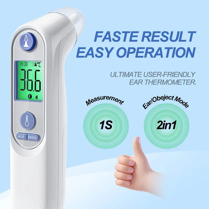 Digitális infravörös hőmérő különböző korosztályi módokkal és fülhőmérőkkel.