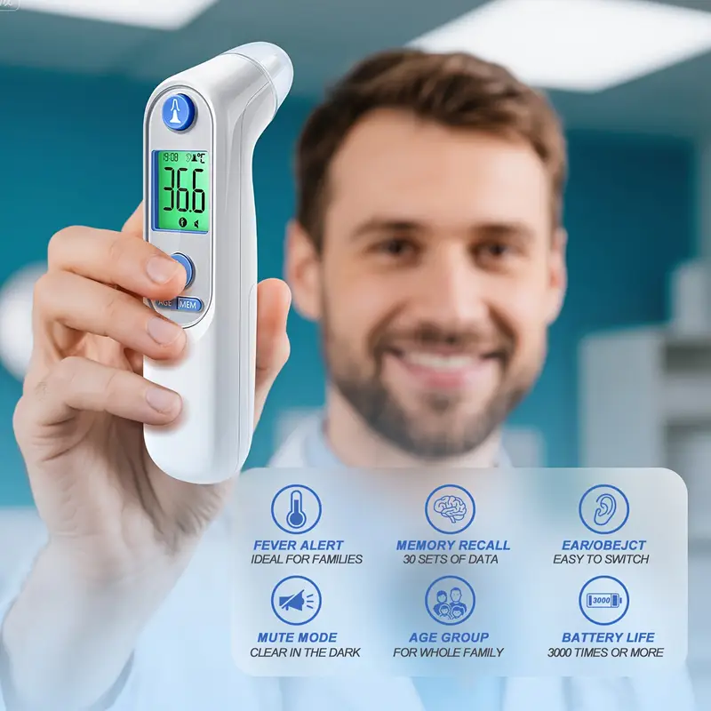 Digitális infravörös hőmérő különböző korosztályi módokkal és fülhőmérőkkel.