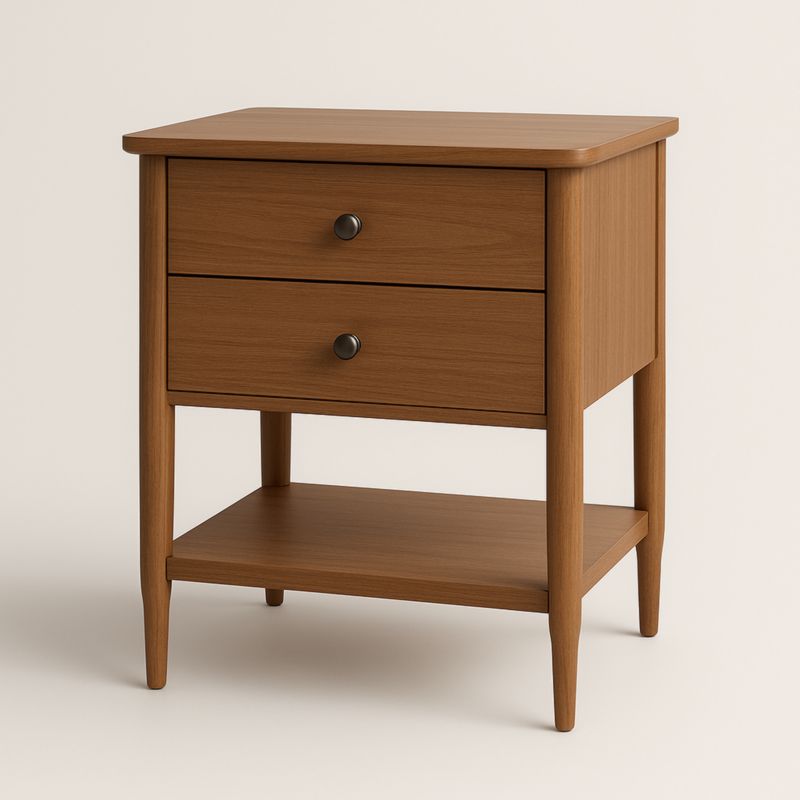 Comodino in legno con due cassetti e ripiano aggiuntivo