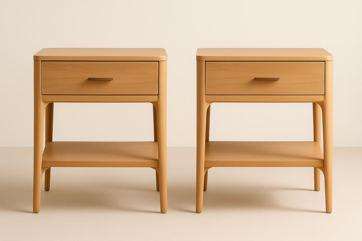 Set 2 Comodini Legno Rovere con Cassetto e Ripiano