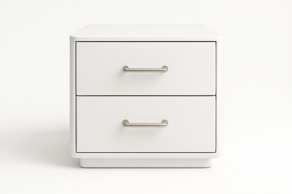 Comodino in MDF Bianco con 2 Cassetti