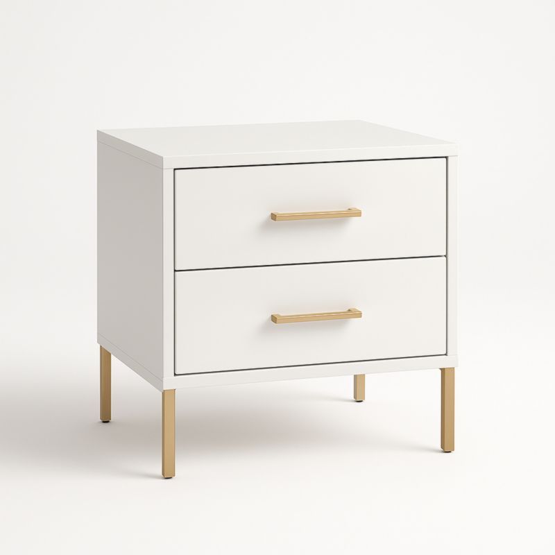 Comodino in MDF Bianco con Gambe e Maniglie in Acciaio Dorato 2 Cassetti