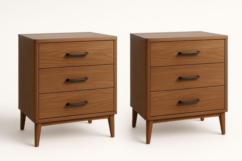 Set di Comodini in Legno Marrone 3 Cassetti