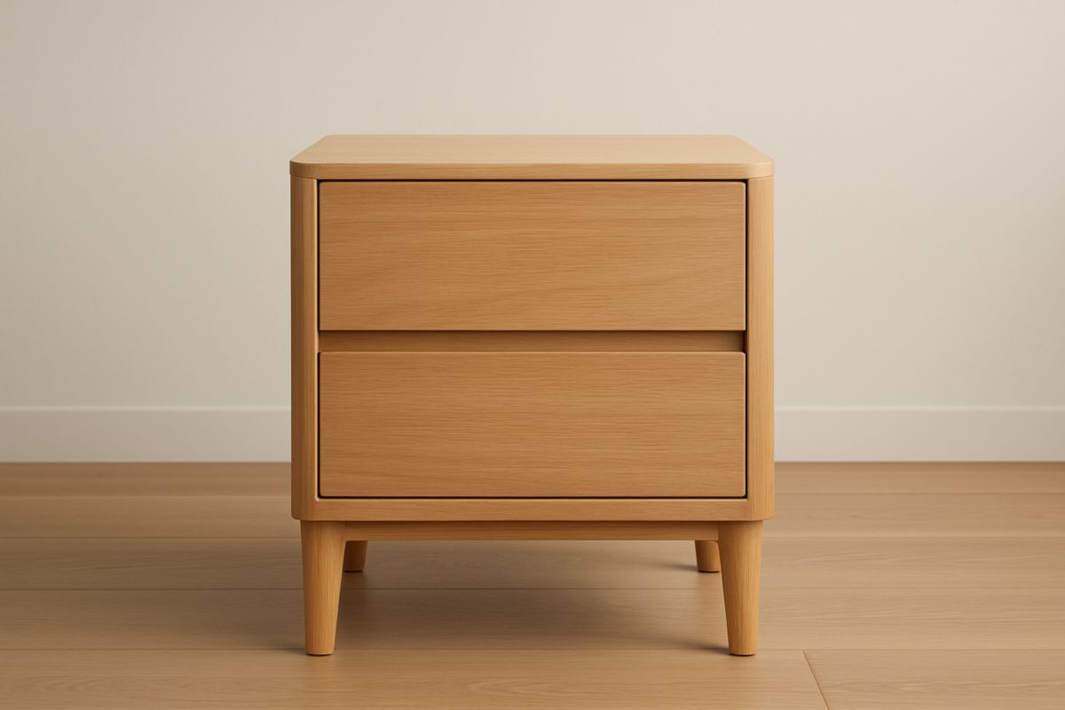 Comodino in legno di quercia con 2 cassetti