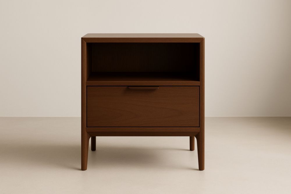 Comodino in Legno Massello Marrone con Cassetto e Ripiano Aperto 40x35x60 cm(Lu×L×H)