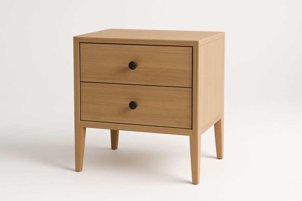 Comodino in Legno Massello con Due Cassetti 50x40x60 cm Color Naturale(L×P×H)